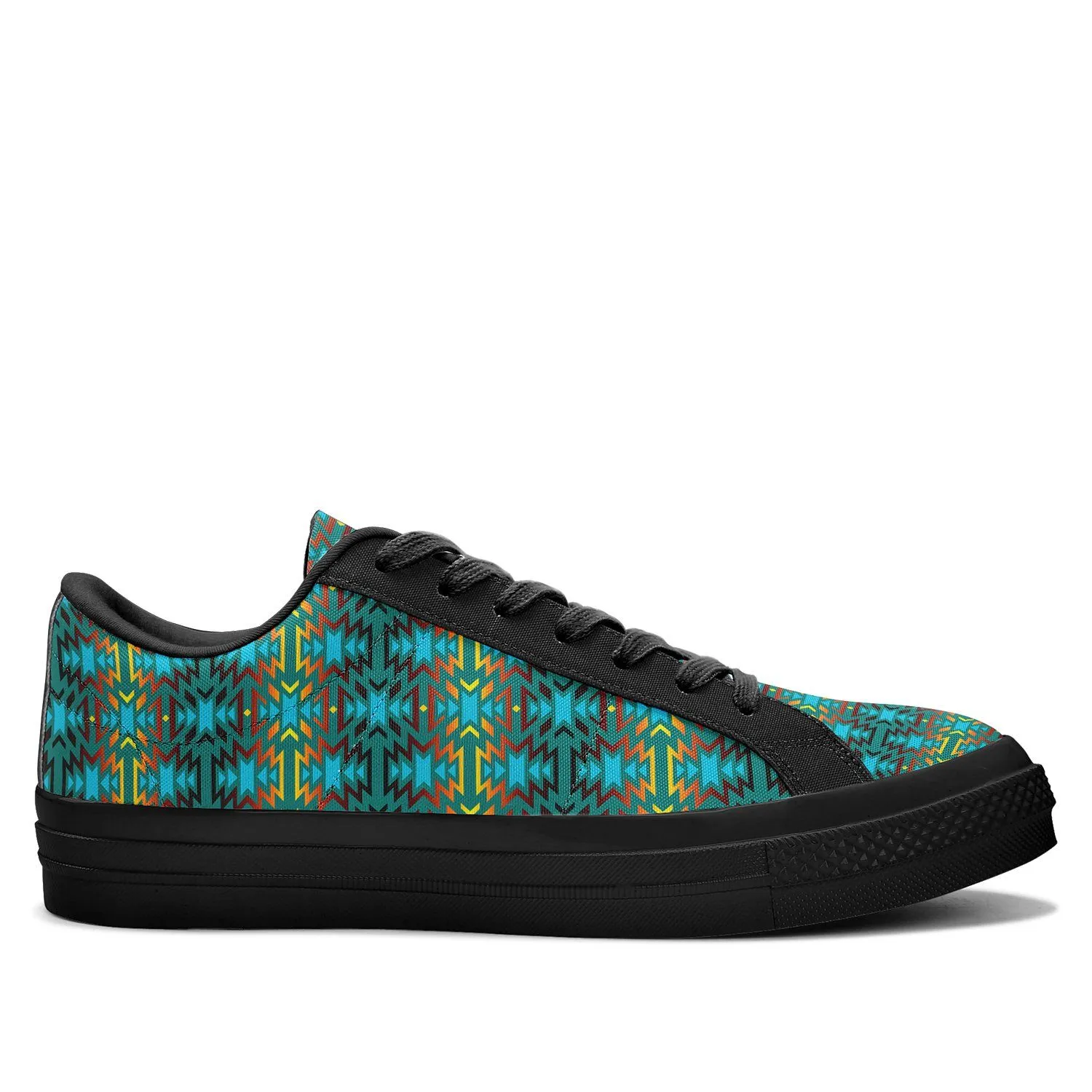 Fire Colors and Turquoise Teal Aapisi Low Top Canvas Shoes Black Sole