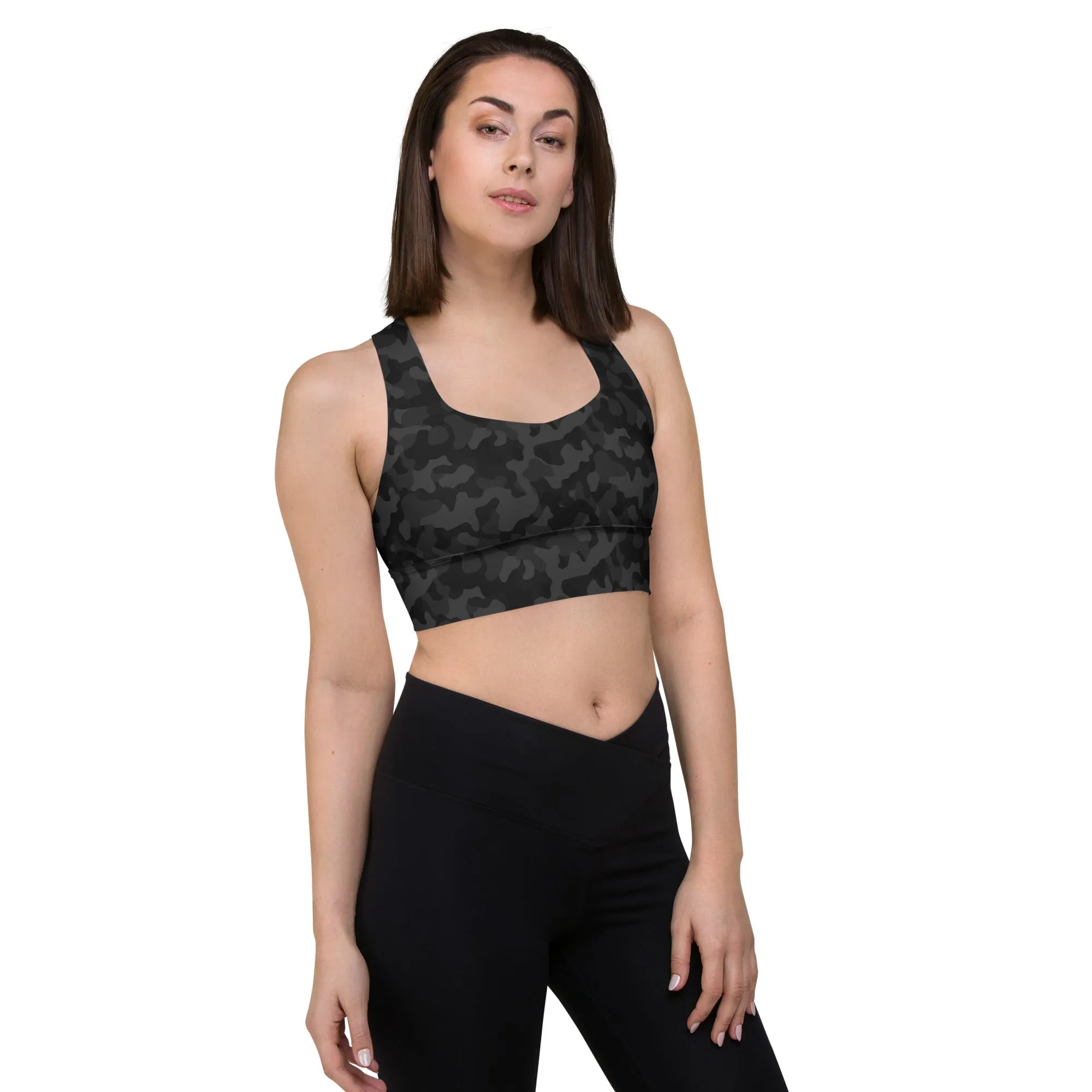 FlexiExtend Longline Sports Bra – Black Camo