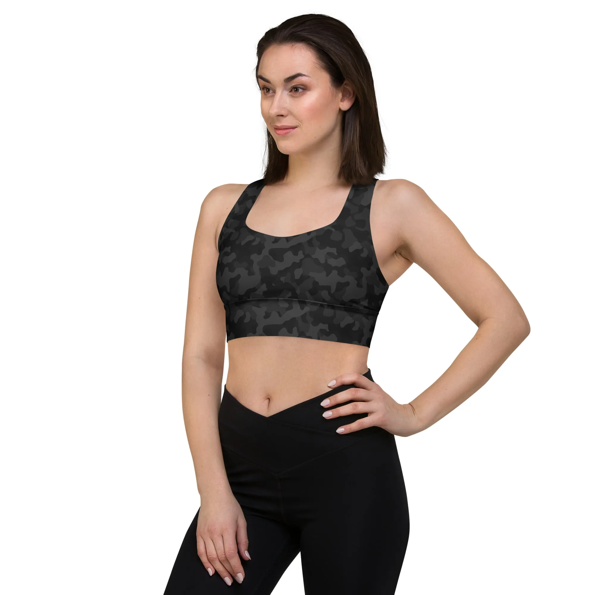 FlexiExtend Longline Sports Bra – Black Camo