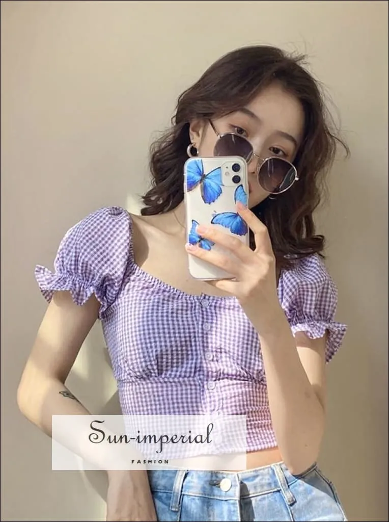 Flounce Sleeve Gingham Blouse 2