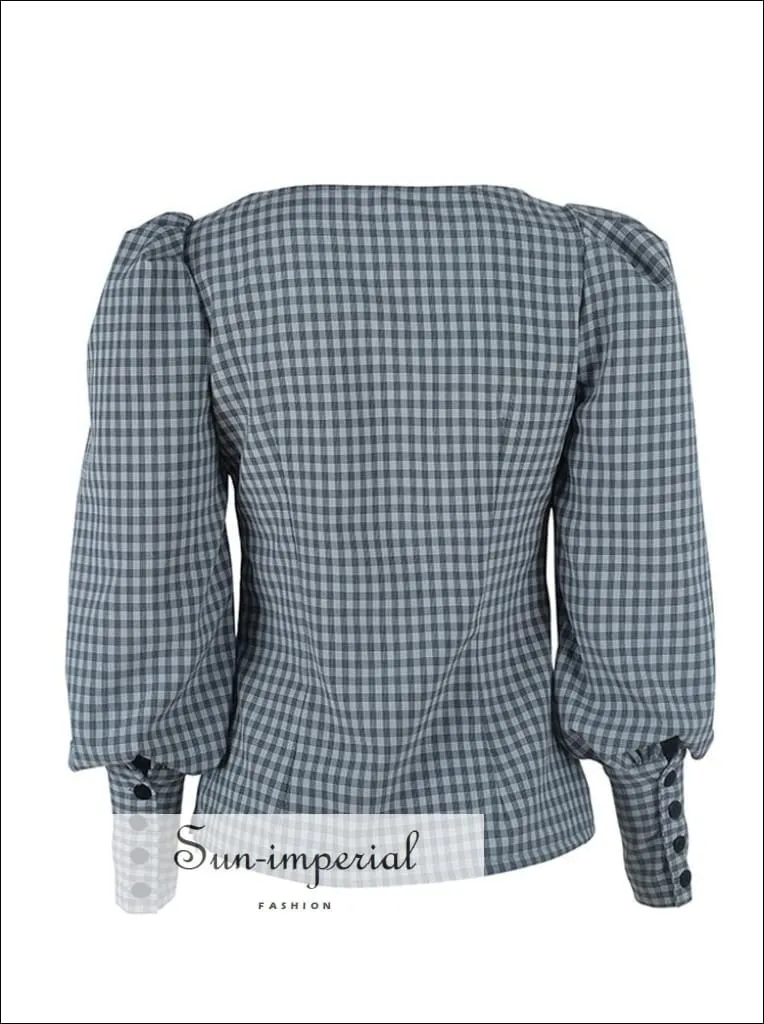 Flounce Sleeve Gingham Blouse