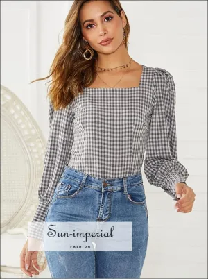 Flounce Sleeve Gingham Blouse