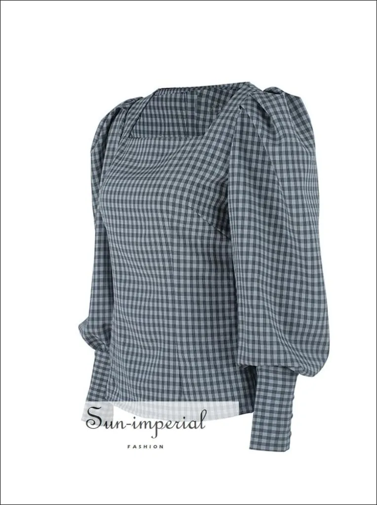 Flounce Sleeve Gingham Blouse