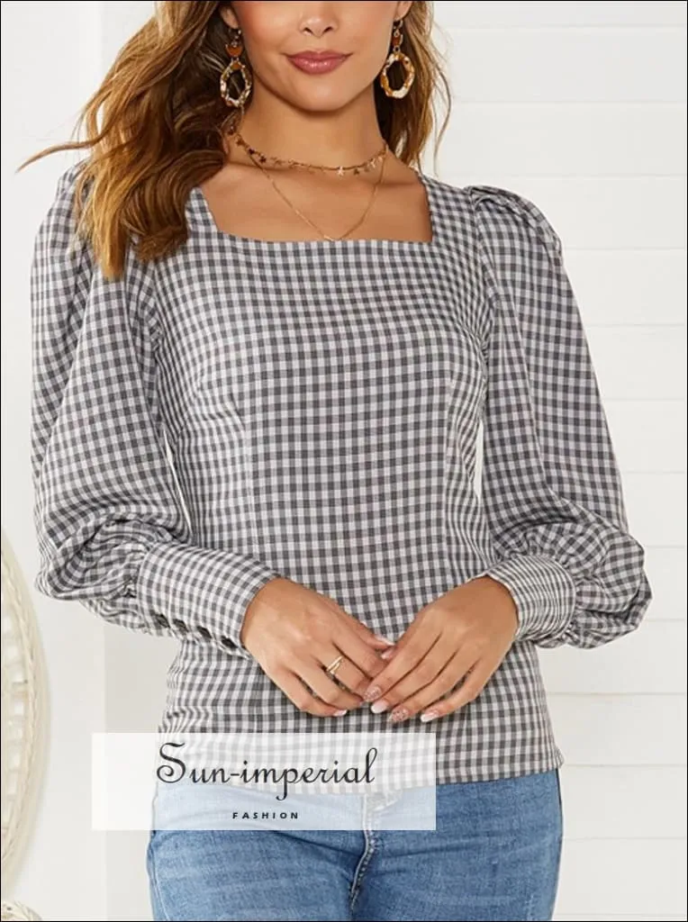 Flounce Sleeve Gingham Blouse