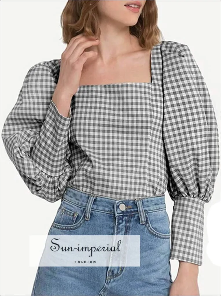 Flounce Sleeve Gingham Blouse