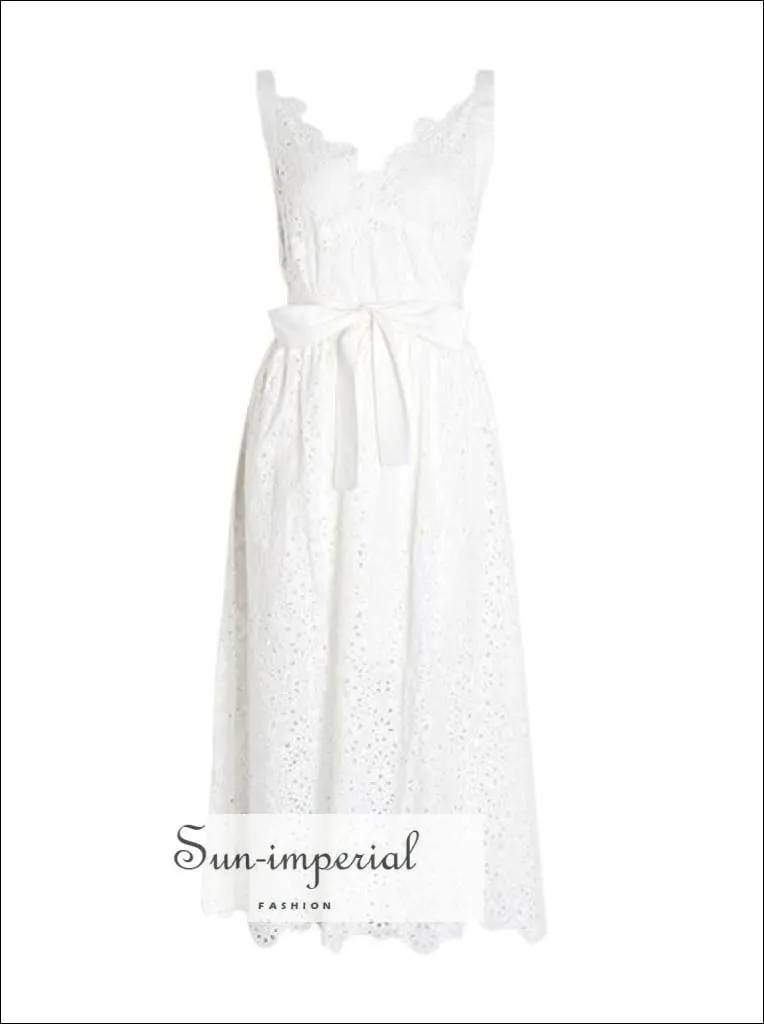 Fullerton Dress- Lace White Midi Dress for Women Sleeveless High