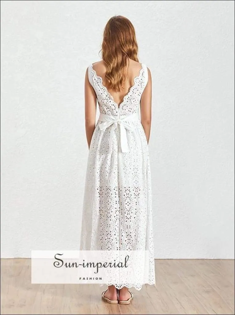 Fullerton Dress- Lace White Midi Dress for Women Sleeveless High