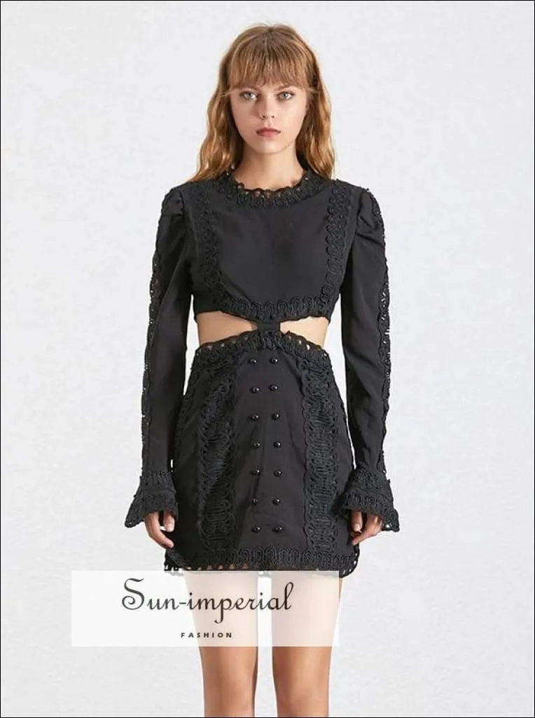 Genesis Dress in Black - Summer Lace Women Dress O Neck Butterfly Sleeve Lace Embroidery