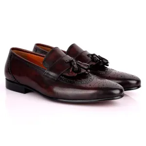 Gian Classic Tassel And Croc Designed Leather Shoe - Coffee