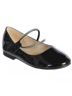 Girl Black Patent Rhinestone Strap Mary Jane Flats 6 Toddler-5 Kids