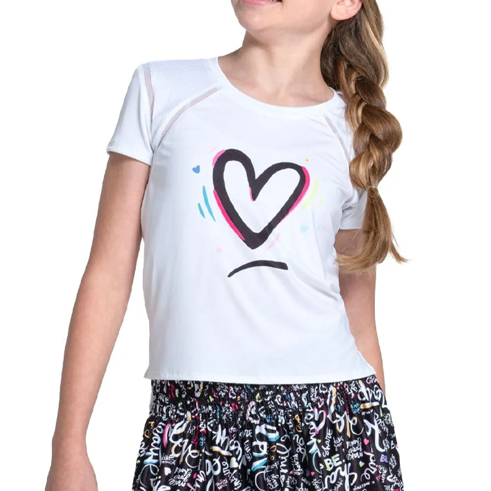 Girls`Love Letter Short Sleeve Tennis Top White