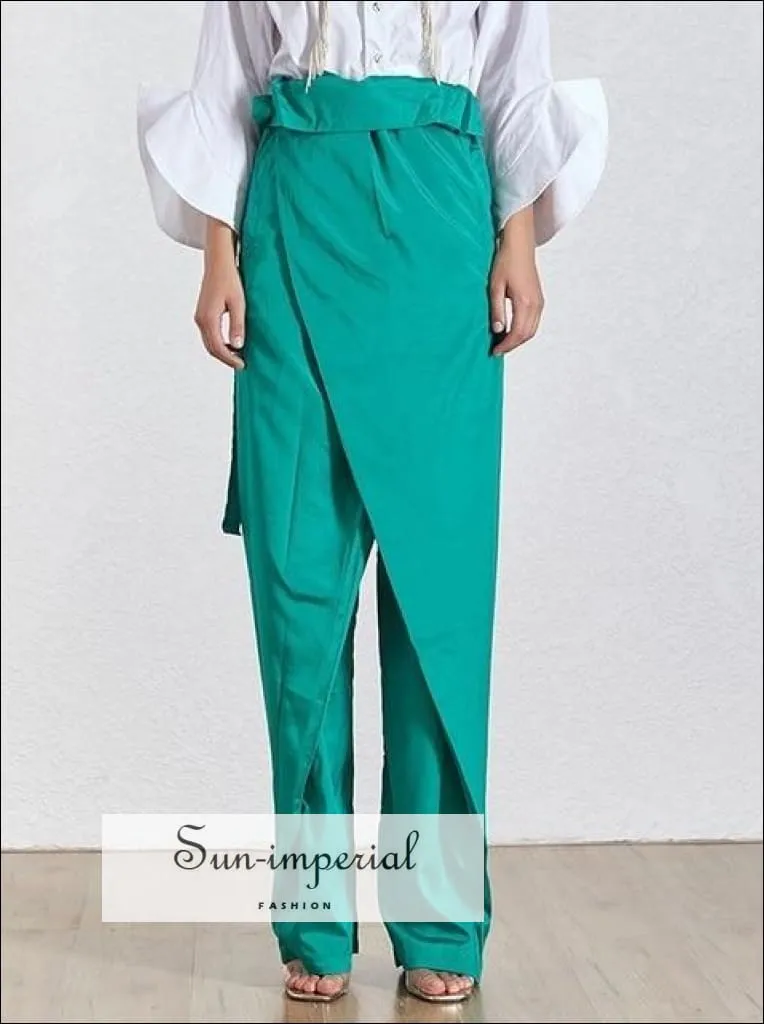 Giselle Pants - Solid Trousers for Women High Waist Wide Leg Warp Pants