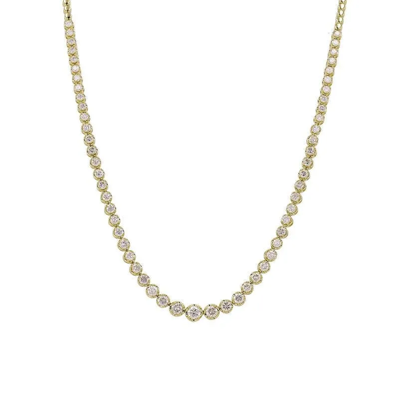 Graduated Crown Prong Half Diamond Tennis Necklace