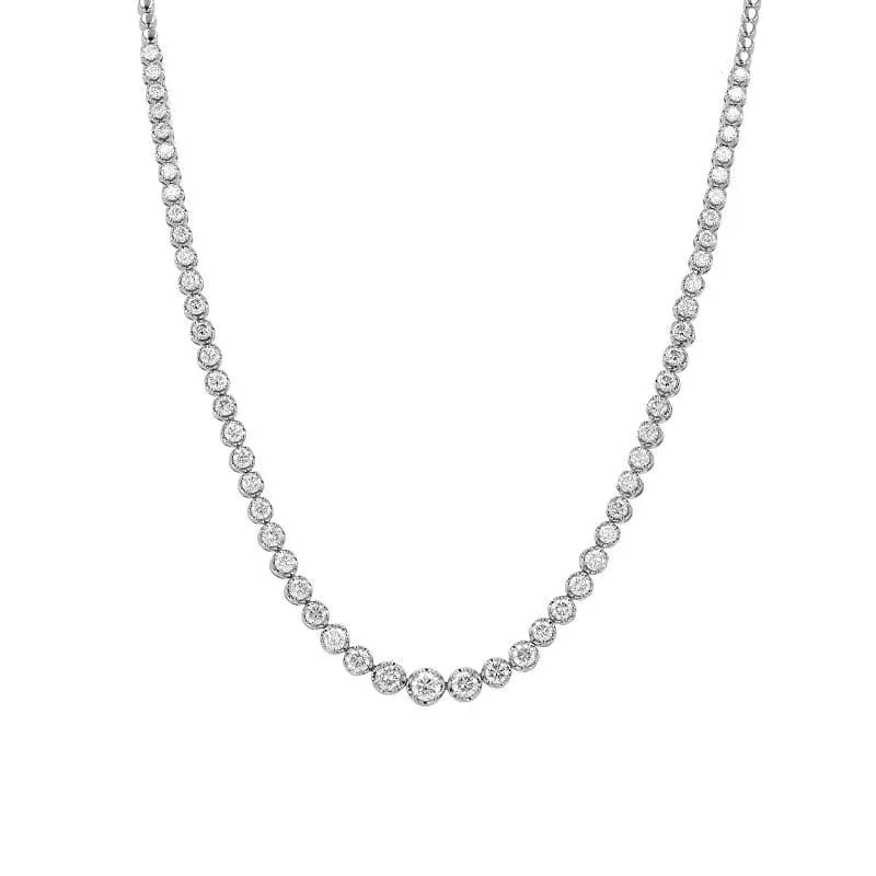 Graduated Crown Prong Half Diamond Tennis Necklace