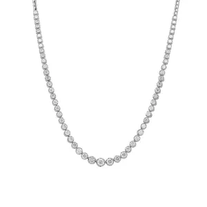 Graduated Crown Prong Half Diamond Tennis Necklace