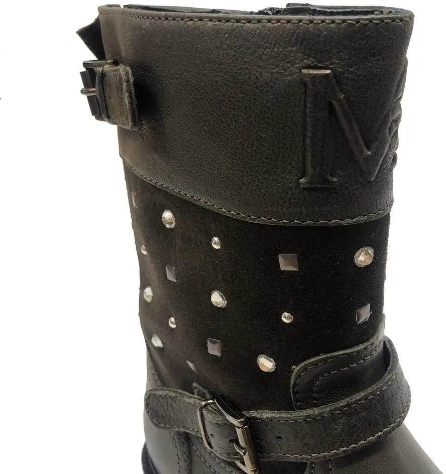 Grey Stud Military Boot