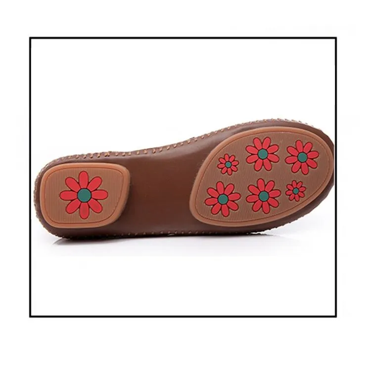 Handmade Leather Flat Loafer Shoes with Flowers for Women