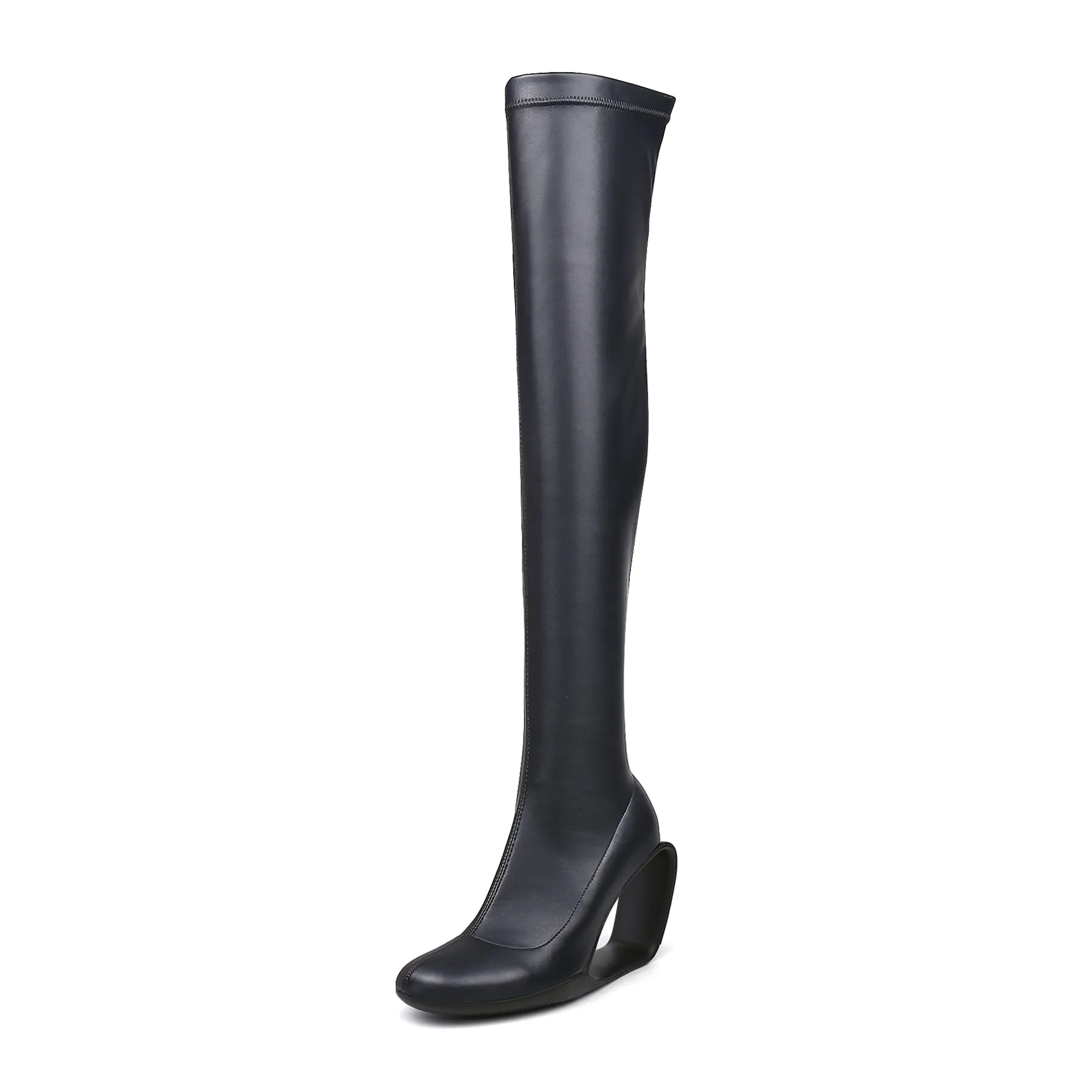 Hollow Wedge Black Knee High Boots