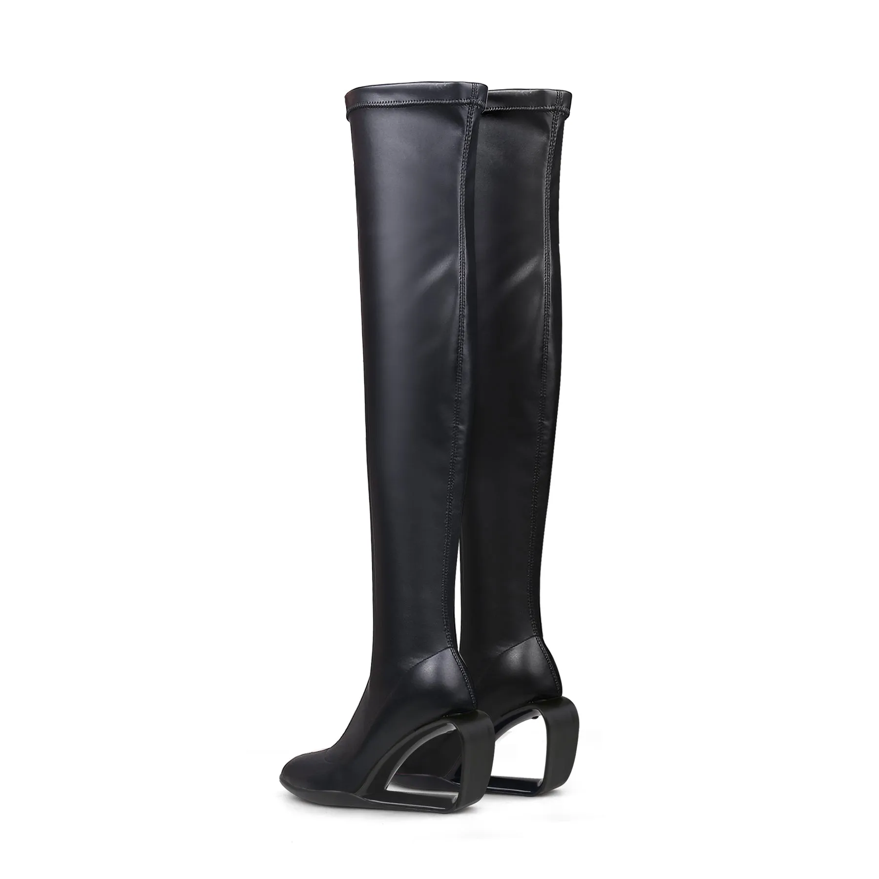 Hollow Wedge Black Knee High Boots