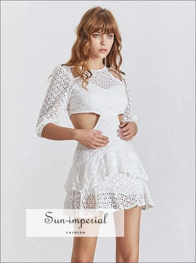 Hope Dress -solid Lace Women's Dress O Neck Half Puff Sleeve High Waist Mini Dress