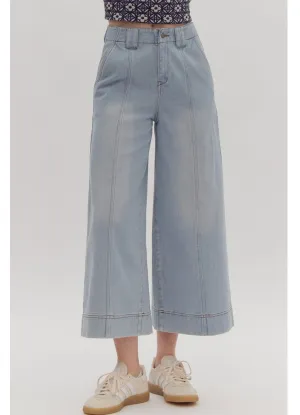 HW Wide Leg Crop Pants in Denim Blue by Entro