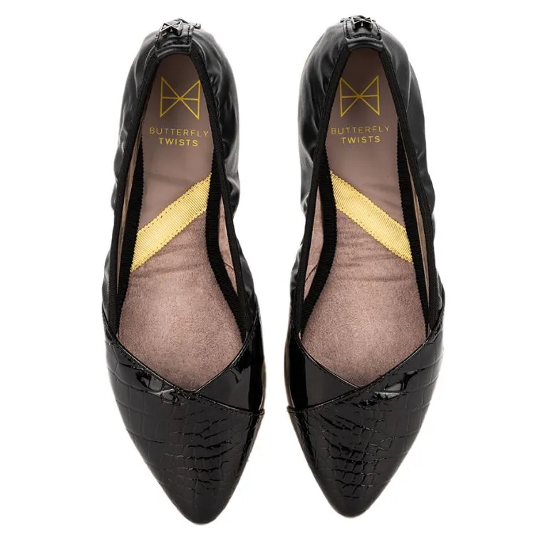 IVY Ballet Flat Shoes - Black Patent Croc