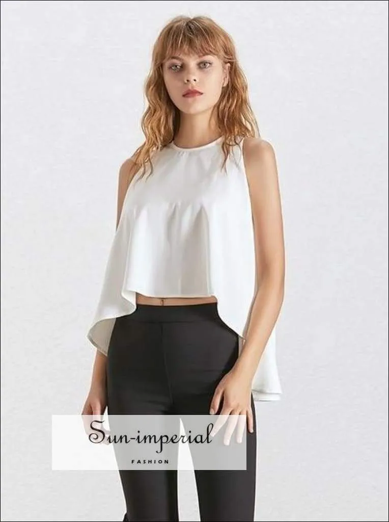 Jane top - Solid White Black and Khaki Sleeveless Women Blouse Halter Asymmetrical Oversize Shirt