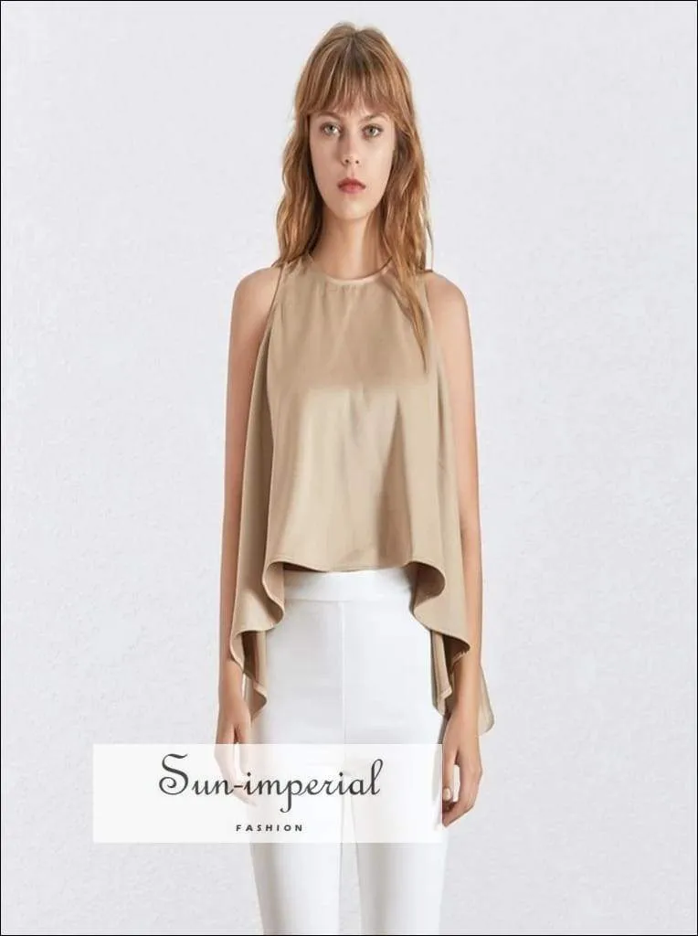 Jane top - Solid White Black and Khaki Sleeveless Women Blouse Halter Asymmetrical Oversize Shirt