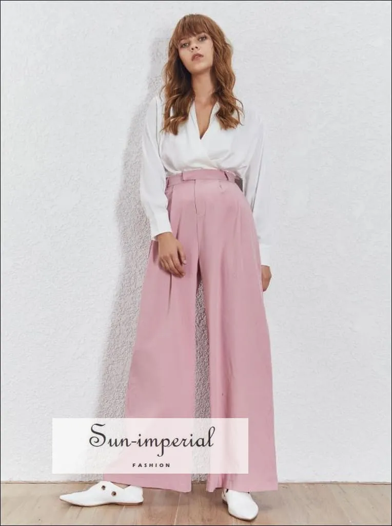 Jimmie Pants- Solid Trousers for Women High Waist Ruched over Size Maxi Wide Leg Pants