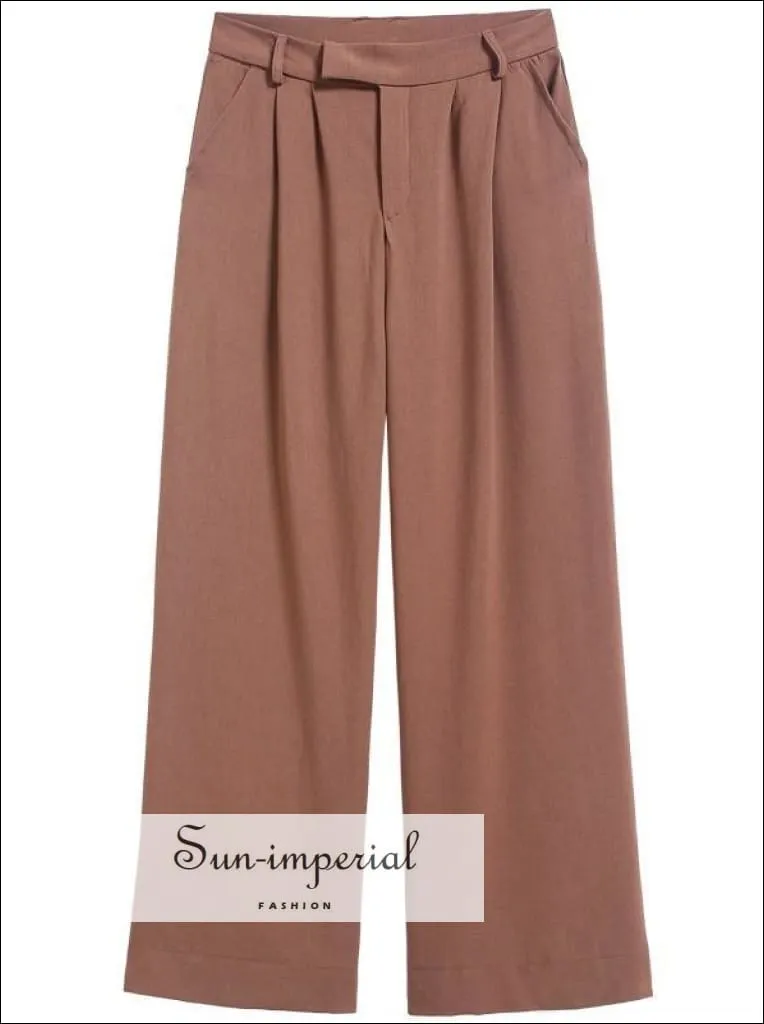 Jimmie Pants- Solid Trousers for Women High Waist Ruched over Size Maxi Wide Leg Pants