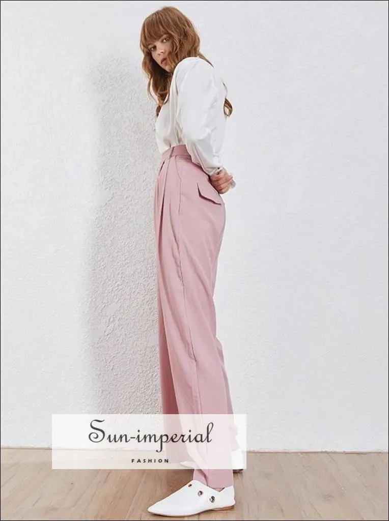 Jimmie Pants- Solid Trousers for Women High Waist Ruched over Size Maxi Wide Leg Pants