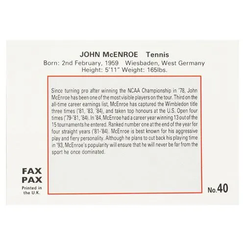 John McEnroe World of Sports Card