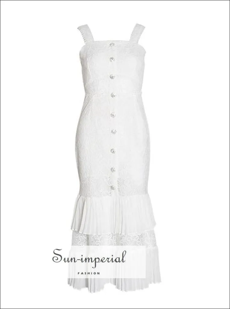 Journee Dress- White Lace Elegant Maxi Dress Sleeveless High Waist Embroidery Slim Ankle Length