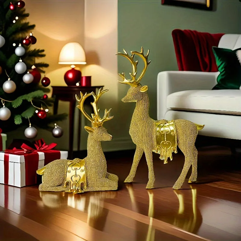 kkboxly 2pcs Set Large Reindeer Figurines for Christmas & New Year - Perfect for Weddings, Office Desk, and Home Decor - Ideal Living Room Accent & Cozy Gift