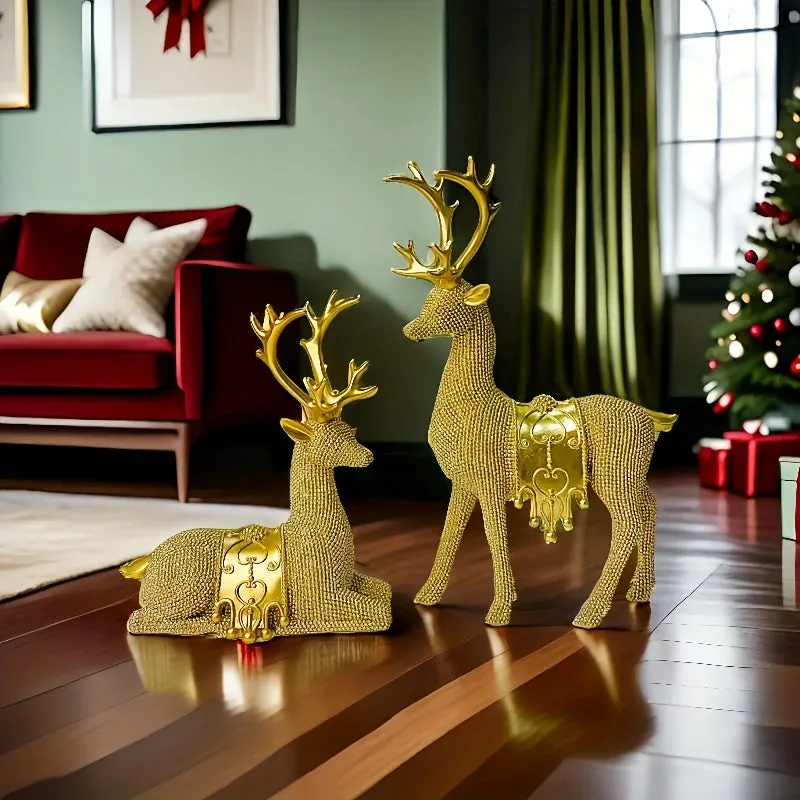 kkboxly 2pcs Set Large Reindeer Figurines for Christmas & New Year - Perfect for Weddings, Office Desk, and Home Decor - Ideal Living Room Accent & Cozy Gift