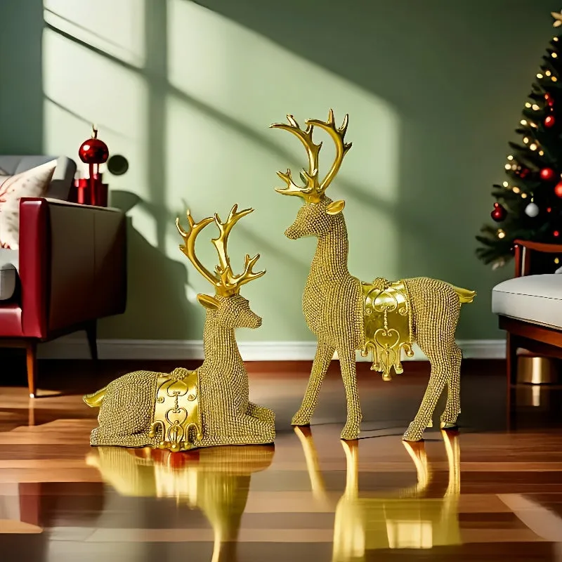 kkboxly 2pcs Set Large Reindeer Figurines for Christmas & New Year - Perfect for Weddings, Office Desk, and Home Decor - Ideal Living Room Accent & Cozy Gift