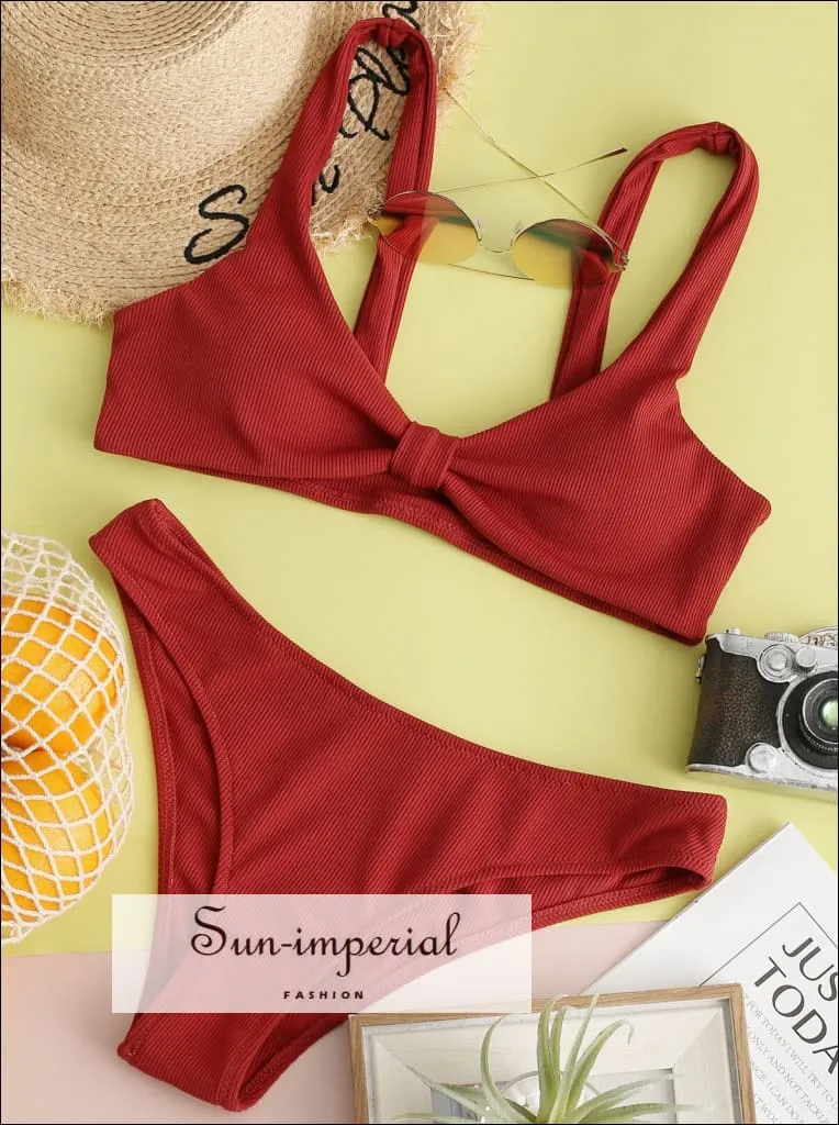 Knotted Ribbed Tank Bikini Swimwear Bikini Sets