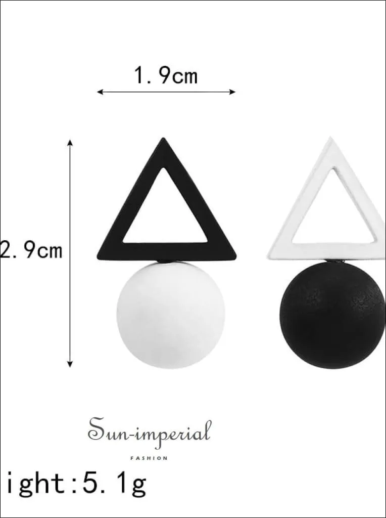 Korean Black White Triangle Square Pentagram Earrings Simple Ball Drop Earrings for Women