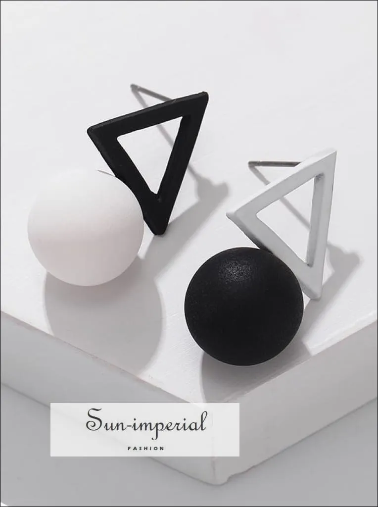 Korean Black White Triangle Square Pentagram Earrings Simple Ball Drop Earrings for Women