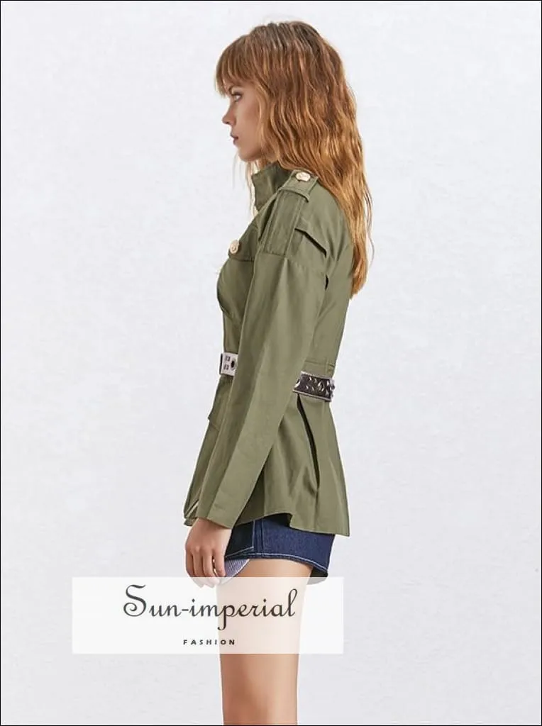 Lauren Coat - Women Military Jacket Coat Long Sleeve Zipper front Pockets Coat