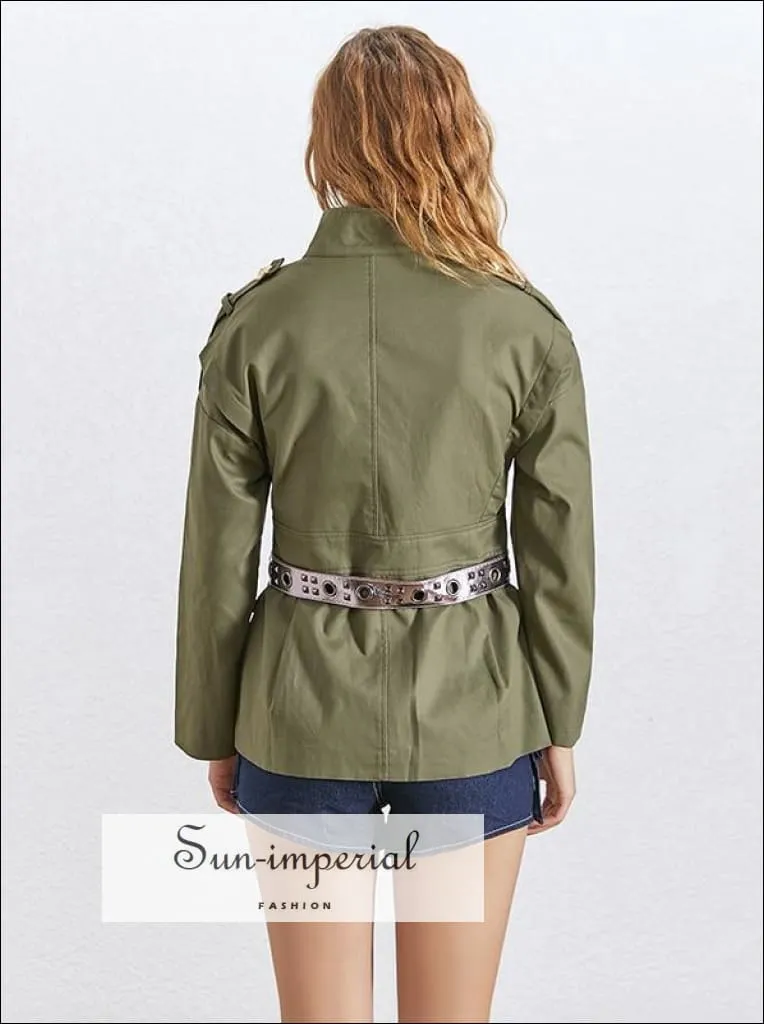 Lauren Coat - Women Military Jacket Coat Long Sleeve Zipper front Pockets Coat