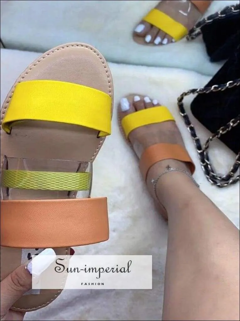 Leopard Double Band Flat Slide Sandals - Yellow