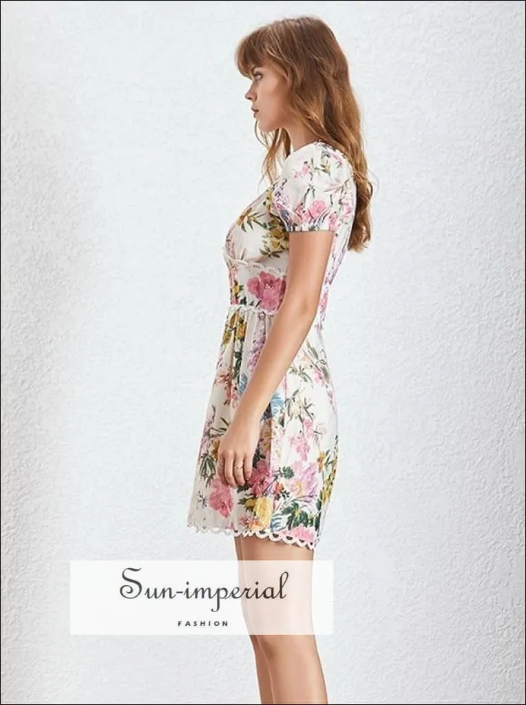 Lia Romper - Women Short Sleeve Floral Short Romper V Neck