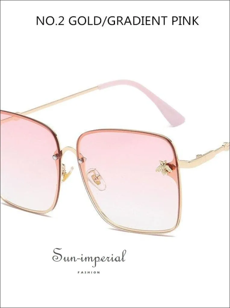 Luxury Square Bee Sunglasses Women Vintage Metal Frame Oversized Sun Glasses Female Gradient Shades