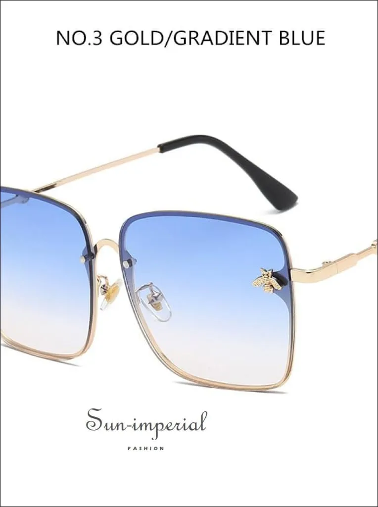 Luxury Square Bee Sunglasses Women Vintage Metal Frame Oversized Sun Glasses Female Grandient Shades