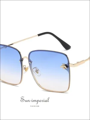 Luxury Square Bee Sunglasses Women Vintage Metal Frame Oversized Sun Glasses Female Grandient Shades