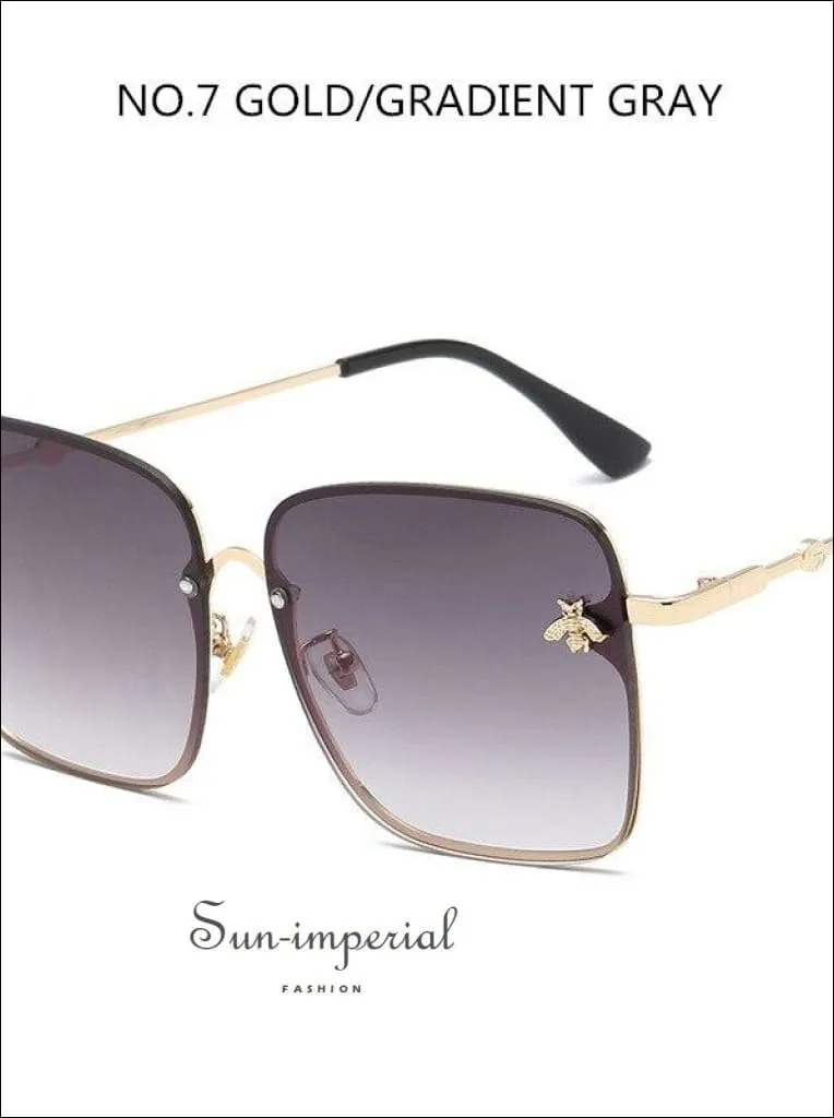 Luxury Square Bee Sunglasses Women Vintage Metal Frame Oversized Sun Glasses Female Grandient Shades