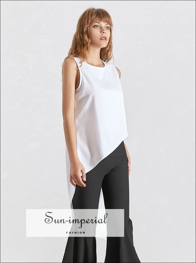 Mackenzie top - Summer Chiffon Women Shirt O Neck Sleeveless off Shoulder Asymmetrical Solid Blouse