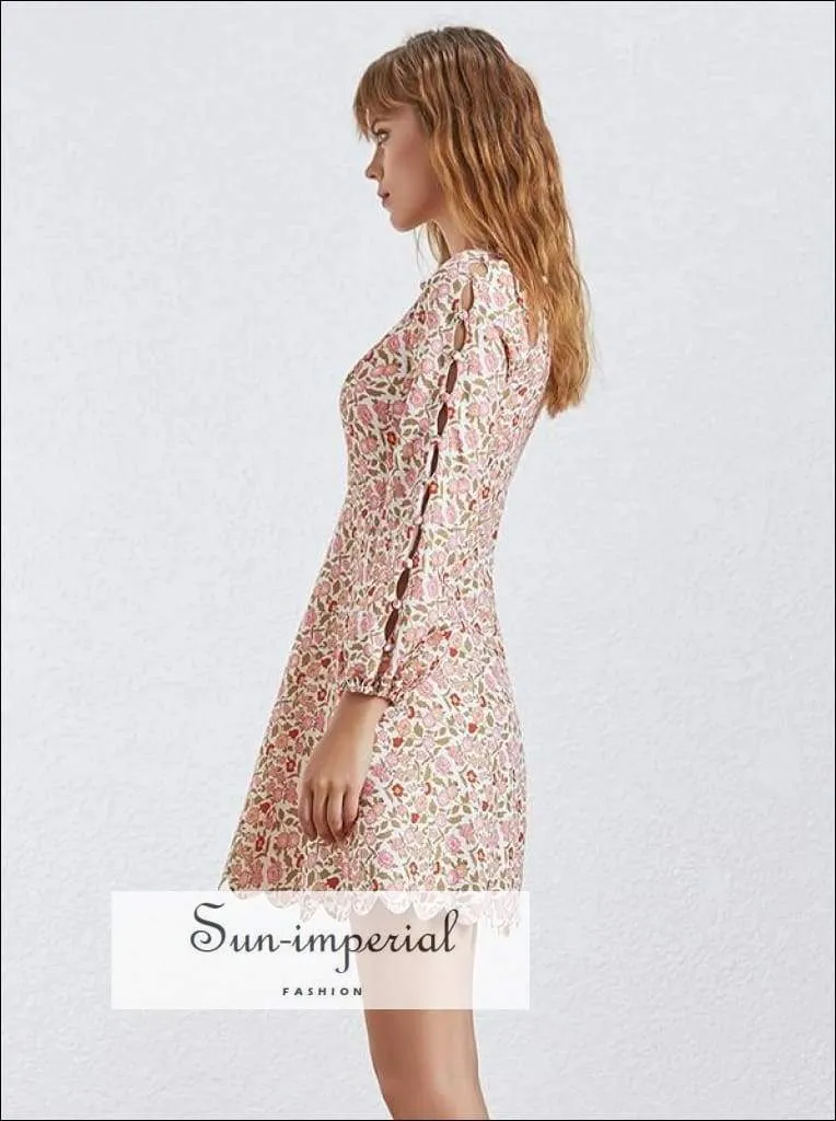 Malmaison Dress - Print Dress for Women O Neck Lantern Sleeve Lace High Waist Elegant Dresses