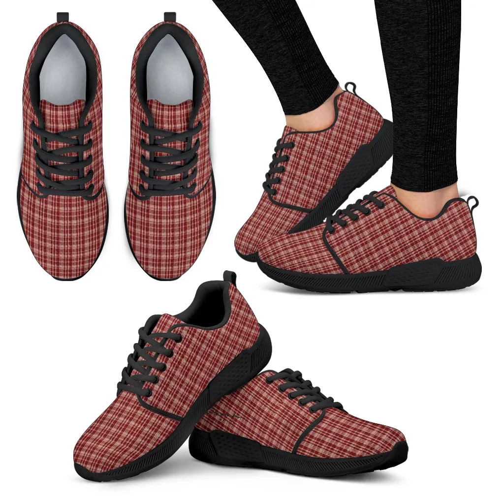 Maroon Beige Tight Plaid Athletic Sneakers